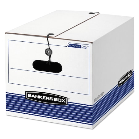 Bankers Box Bankers Box, Letter/Legal, White, PK4, 12.25" W, 16" D, 11" H, Two Flaps Closure, White/Blue FEL0002501